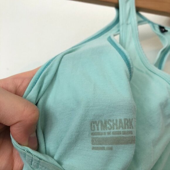GYMSHARK Pastel Aqua Blue Sleeveless Racerback Cutout Semi Sheer Tank Top sz XS - Picture 4 of 7